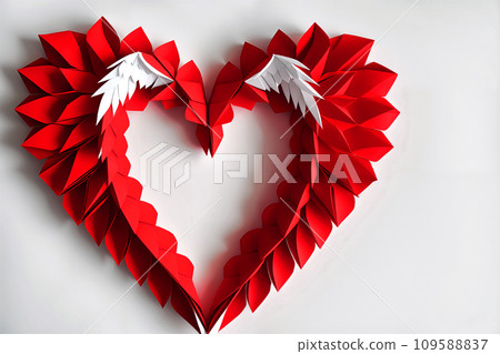 AI-generated content. Paper origami heart on white background. Valentine's day concept. 109588837