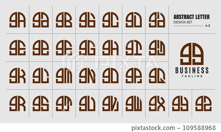 Set of curve abstract shape lowercase letter G GG logo, number 9 99 design 109588968