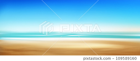 Realistic sand beach with blue water of sea 109589160