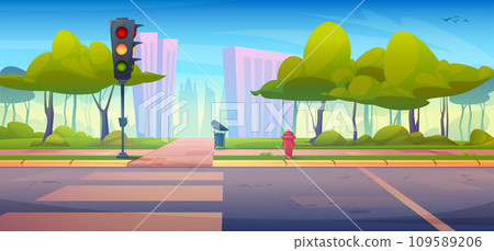 Cartoon summer city street landscape with sidewalk 109589206