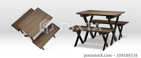 3d isometric picnic table, wooden bench furniture 3d isometric picnic table, wooden bench furniture 109589316