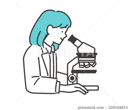 Vector illustration material of a female researcher looking into a microscope 109589853