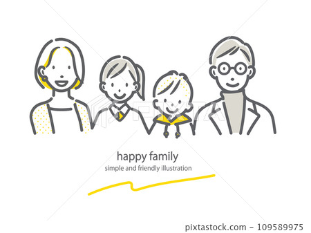 Middle generation family of four - simple and stylish line drawing illustration 109589975