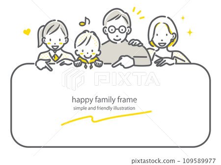 Middle generation family of four frame - simple and stylish line drawing illustration 109589977