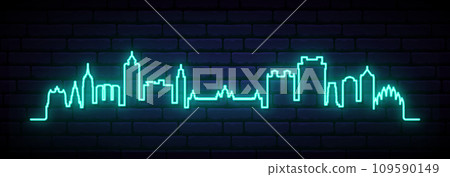 Blue neon skyline of Bangalore. 109590149