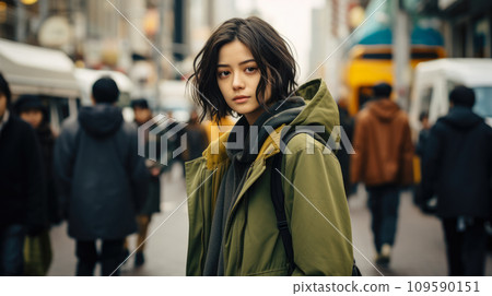 Captivating urban portrait of a young Japanese woman 109590151