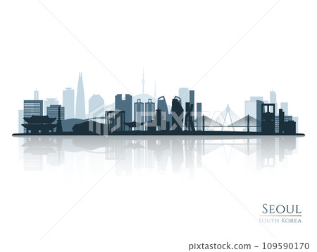 Seoul skyline silhouette with reflection. Seoul skyline silhouette with reflection. 109590170
