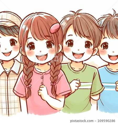 Illustration of children playing with smiles Illustration of children playing with smiles 109590286