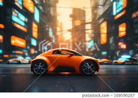 a brand-less generic concept car in the city. Modern car on the road at sunset a brand-less generic concept car in the city. Modern car on the road at sunset 109590287