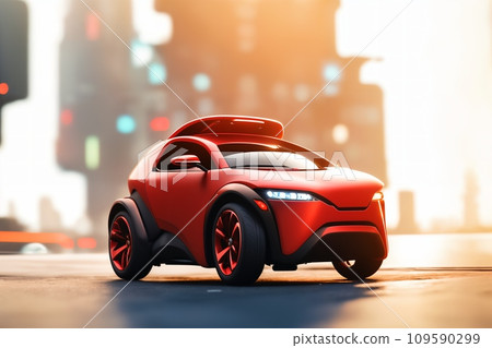 a brand-less generic concept car in the city. Modern car on the road at sunset 109590299