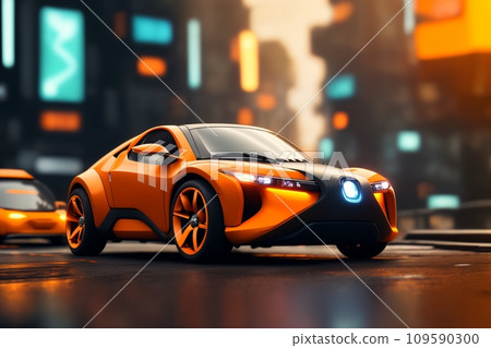a brand-less generic concept car in the city. Modern car on the road at sunset a brand-less generic concept car in the city. Modern car on the road at sunset 109590300