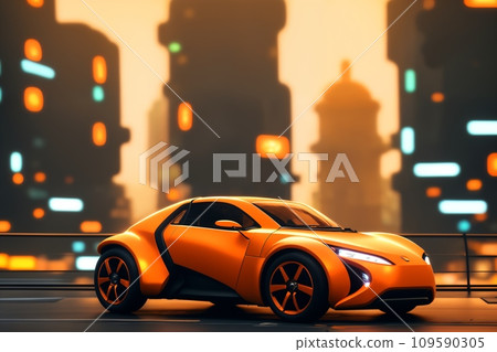 a brand-less generic concept car in the city. Modern car on the road at sunset a brand-less generic concept car in the city. Modern car on the road at sunset 109590305