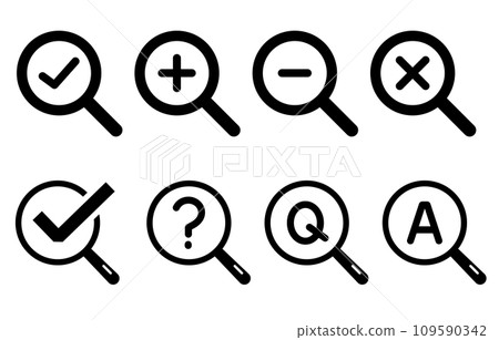 Business-oriented magnifying glass icon set black Business-oriented magnifying glass icon set black 109590342
