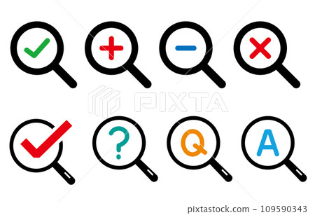 Business-oriented magnifying glass icon set in color Business-oriented magnifying glass icon set in color 109590343