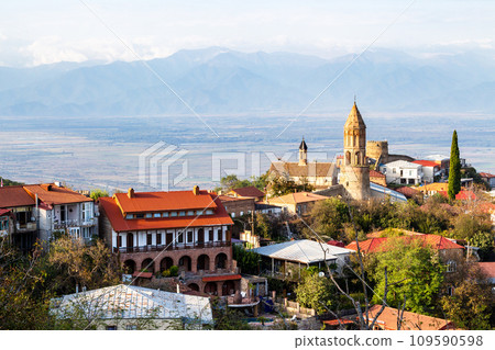 Signagi town with cathedral over Alazan valley Signagi town with cathedral over Alazan valley 109590598