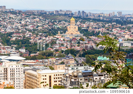 view of Tbilisi city with Holy Trinity Cathedral 109590616
