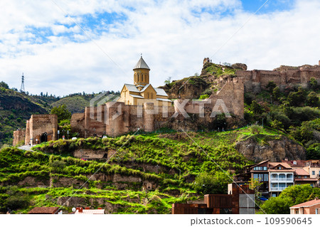 view of ancient Narikala fortress from Metekhi view of ancient Narikala fortress from Metekhi 109590645
