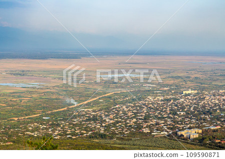 view Alazan valley in Kakheti at autumn twilight view Alazan valley in Kakheti at autumn twilight 109590871