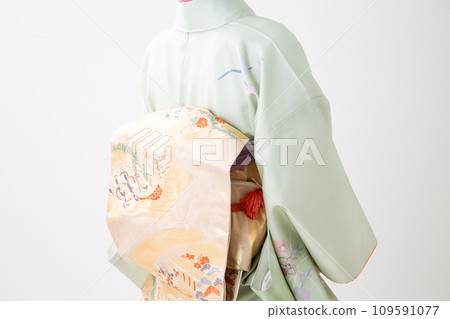 Rear view of a middle-aged woman wearing a kimono 109591077
