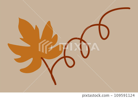Hand drawn pumpkin leaf and plant in yellow Autumn colors isolated on creamy background. Garden vector Seasonal design element. Botany or Floral Graphic illustration for Card, Grocery logo. Hand drawn pumpkin leaf and plant in yellow Autumn colors isolated on creamy background. Garden vector Seasonal design element. Botany or Floral Graphic illustration for Card, Grocery logo. 109591124