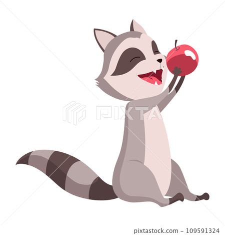 Raccoon character emotion. Funny wild coon pose or cute mammal animal, cartoon vector. Character emoji design isolated on white background 109591324