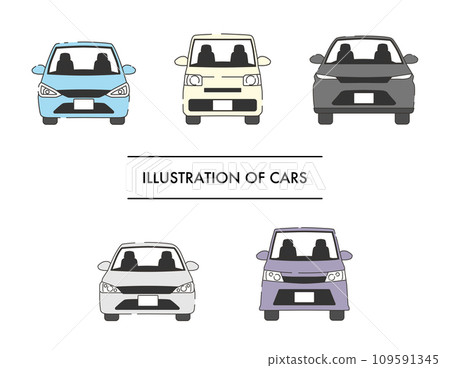 Car front illustration set (compact car, light car, minivan, sedan) Car front illustration set (compact car, light car, minivan, sedan) 109591345