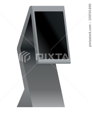 Self order kiosk. Interactive board with touchscreen display mockup. Sensor information kiosk or freestanding payment terminal isolated on white background 109591890