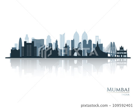 Mumbai skyline silhouette with reflection. 109592401