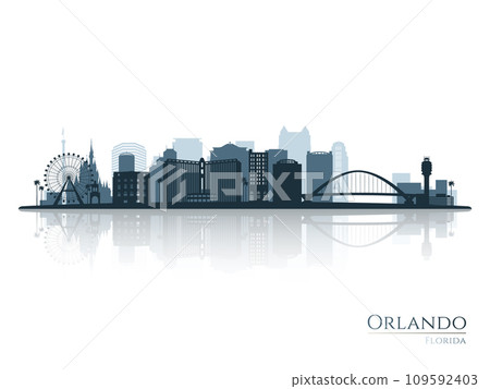 Orlando skyline silhouette with reflection. Orlando skyline silhouette with reflection. 109592403