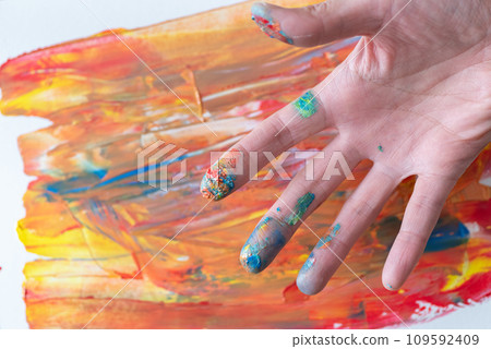 Hands dirty with acrylic paint Hands dirty with acrylic paint 109592409