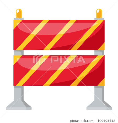 Traffic road repair barrier. Safety barricade or warning alert signs. Streets symbol safe reconstruction, striped coloring of main planned works. Vector illustration 109593138