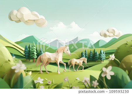 Horse and grassland (paper craft) 109593230
