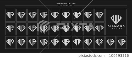 Set of luxury diamond crystal letter W WW logo design 109593316
