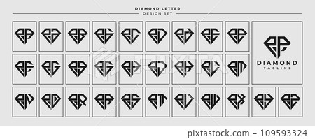Line jewelry diamond letter P PP logo design set Line jewelry diamond letter P PP logo design set 109593324