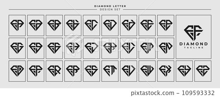 Line jewelry diamond letter F FF logo design set 109593332