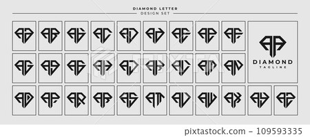 Line jewelry diamond letter A AA logo design set 109593335