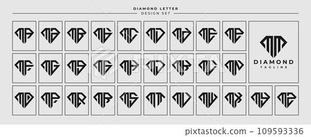 Line jewelry diamond letter M MM logo design set Line jewelry diamond letter M MM logo design set 109593336