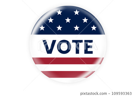Vote sticker or badge with us american flag signs. US, USA, american election, voting sign. 109593363