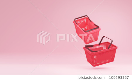 Plastic shopping basket. Isolated supermarket shopping cart. 109593367