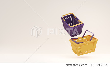 Plastic shopping basket. Isolated supermarket shopping cart. 109593384