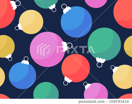 Christmas balls seamless pattern. Christmas decorations for greeting cards, wrapping paper, banners and posters. Xmas card design template with retro Christmas tree balls. Vector illustration Christmas balls seamless pattern. Christmas decorations for greeting cards, wrapping paper, banners and posters. Xmas card design template with retro Christmas tree balls. Vector illustration 109593418