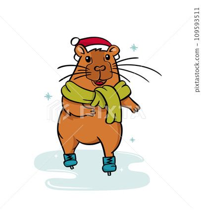 Cute capybara is ice skating. Vector illustration flat style 109593511