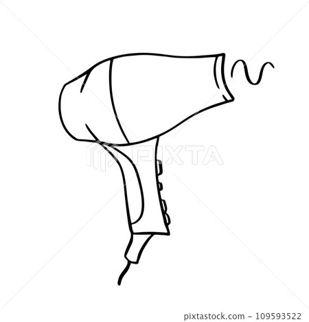 A hair dryer for pets. Pet grooming.  Doodle style hand drawn. Vector illustration. 109593522