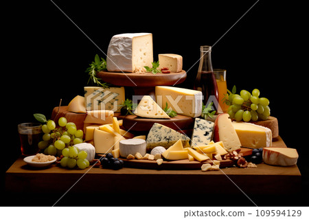 Traditional cheese platter with nuts, grapes and various types of cheese. Assortment of different snack for wine 109594129