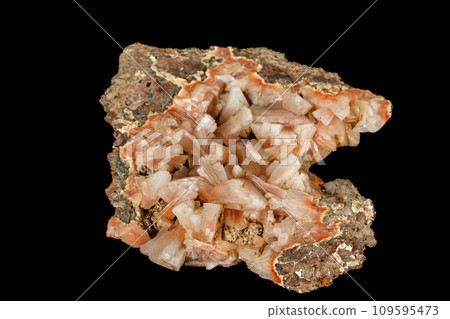 Macro of a stone Stilbite mineral on a black background 109595473