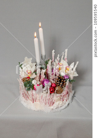 Christmas composition of flowers and Christmas decorations Christmas composition of flowers and Christmas decorations 109595540