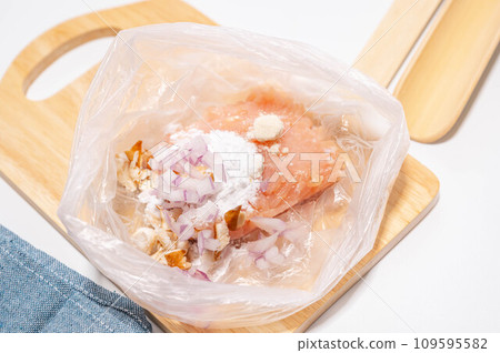 Homemade chicken meatballs made from plastic bags Homemade chicken meatballs made from plastic bags 109595582