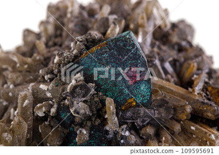 macro mineral stone Chalcopyrite on a white background 109595691