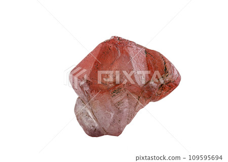 macro mineral stone quartz pink on a white background 109595694