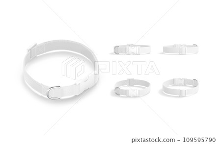 Blank white dog collar with plastic buckle mockup, different views 109595790
